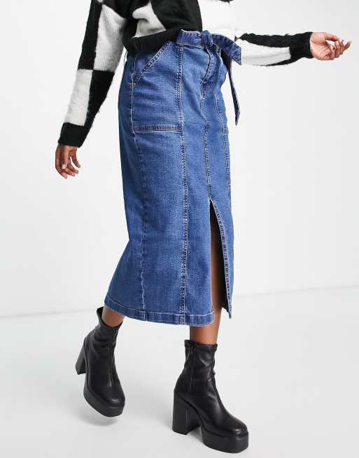 Mid denim hot sale skirt