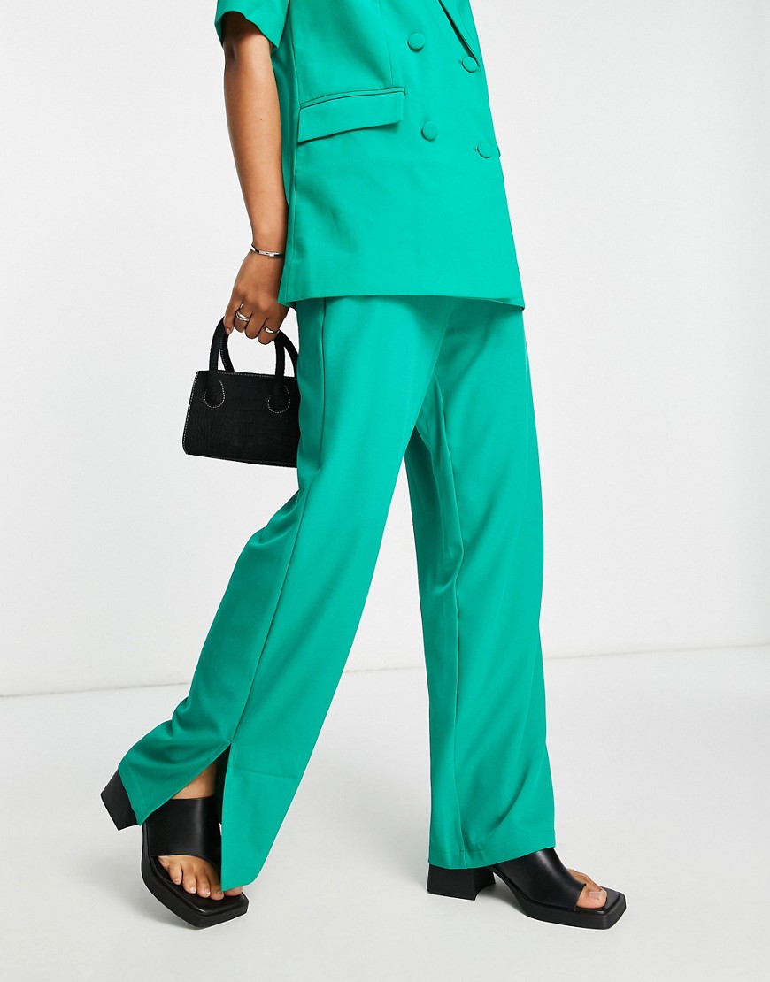 Only split hem tailored wide leg trousers co-ord in bright green