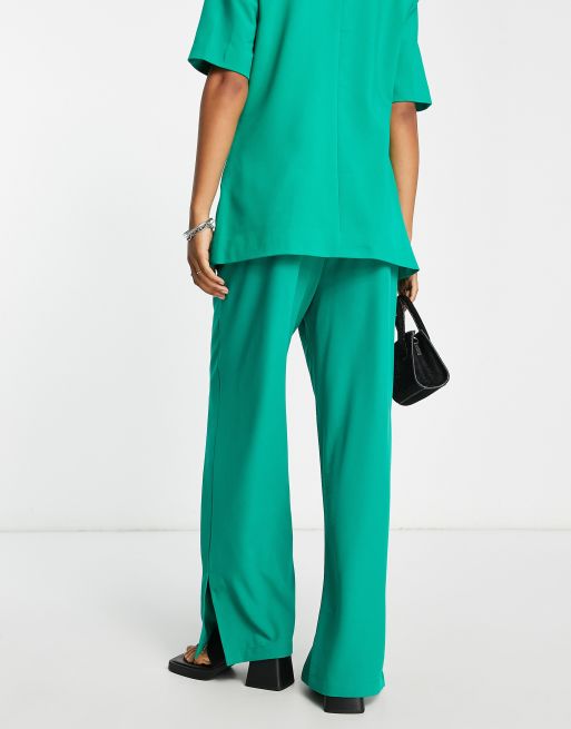 Wide-Leg Slit Pajama Pants