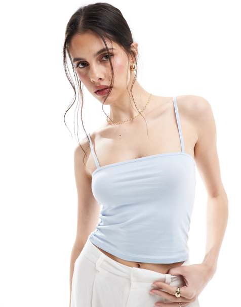 ONLY square neck cami crop top in light blue  - view 1