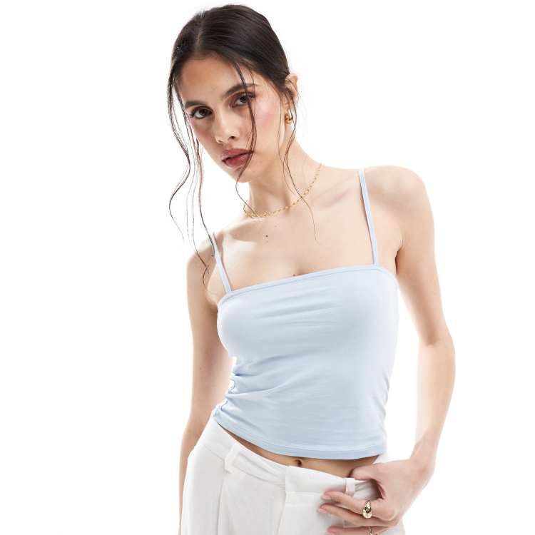 ONLY square neck cami crop top in light blue | ASOS