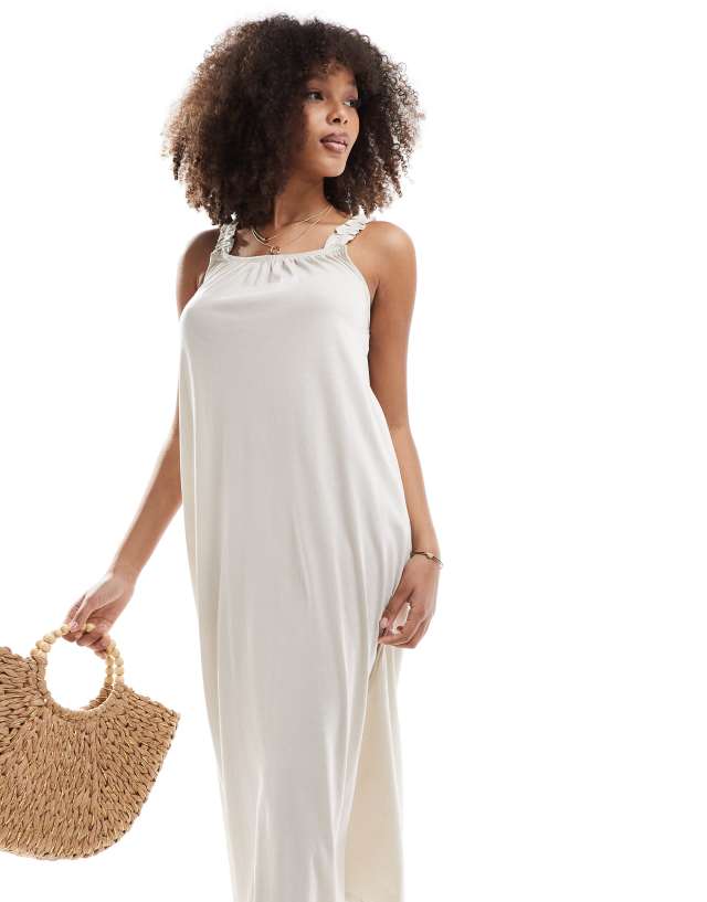 ONLY - square neck maxi smock dress in stone