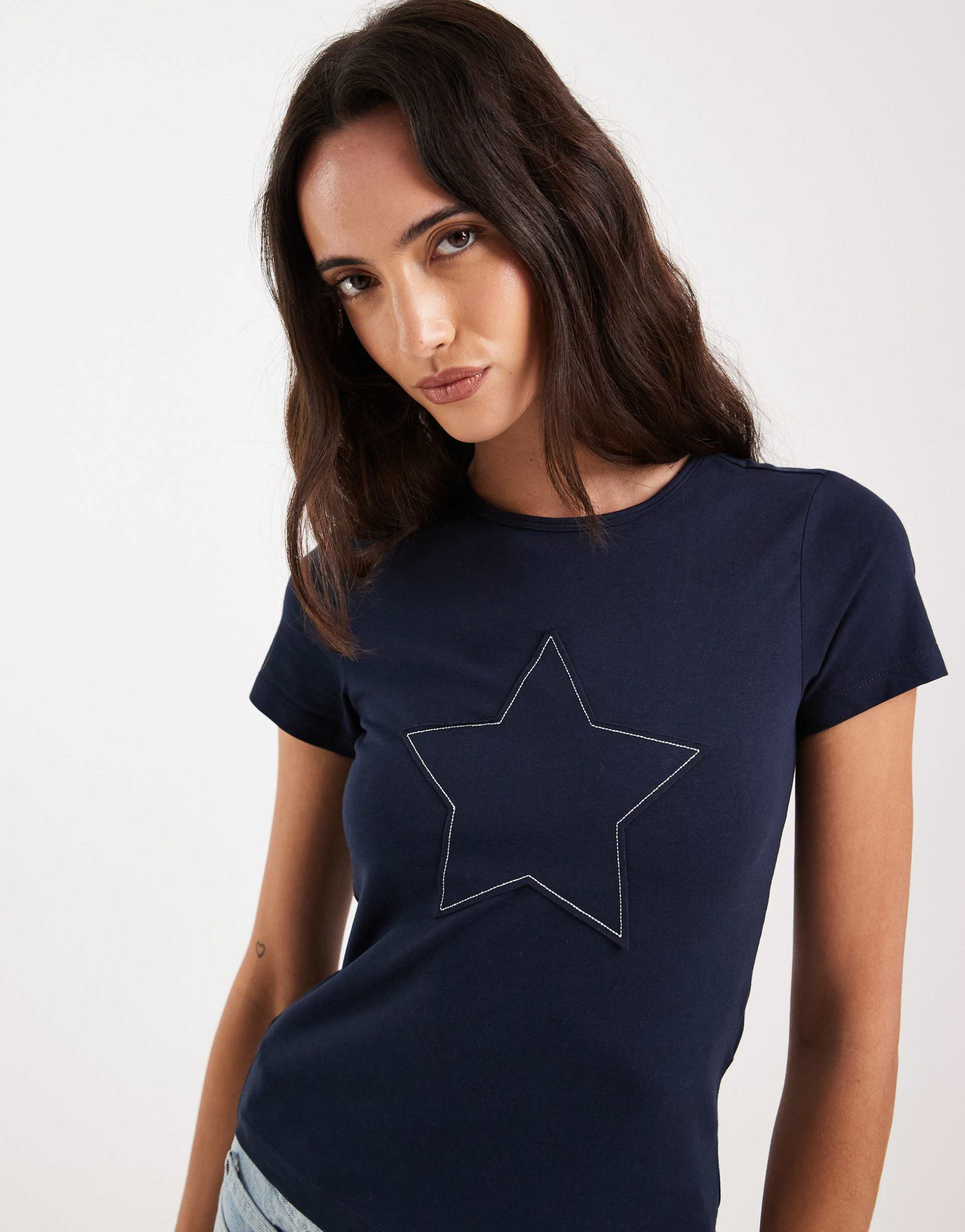 only star print baby tee in navy