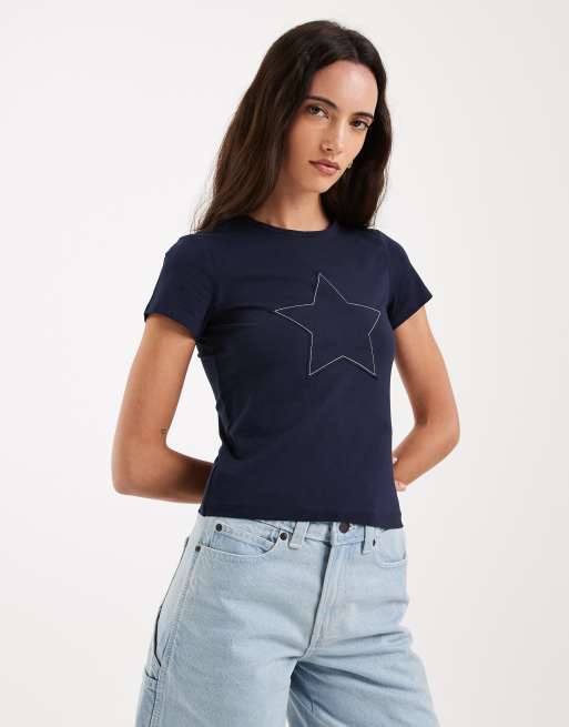 ONLY star print baby tee in navy, 3 of 4