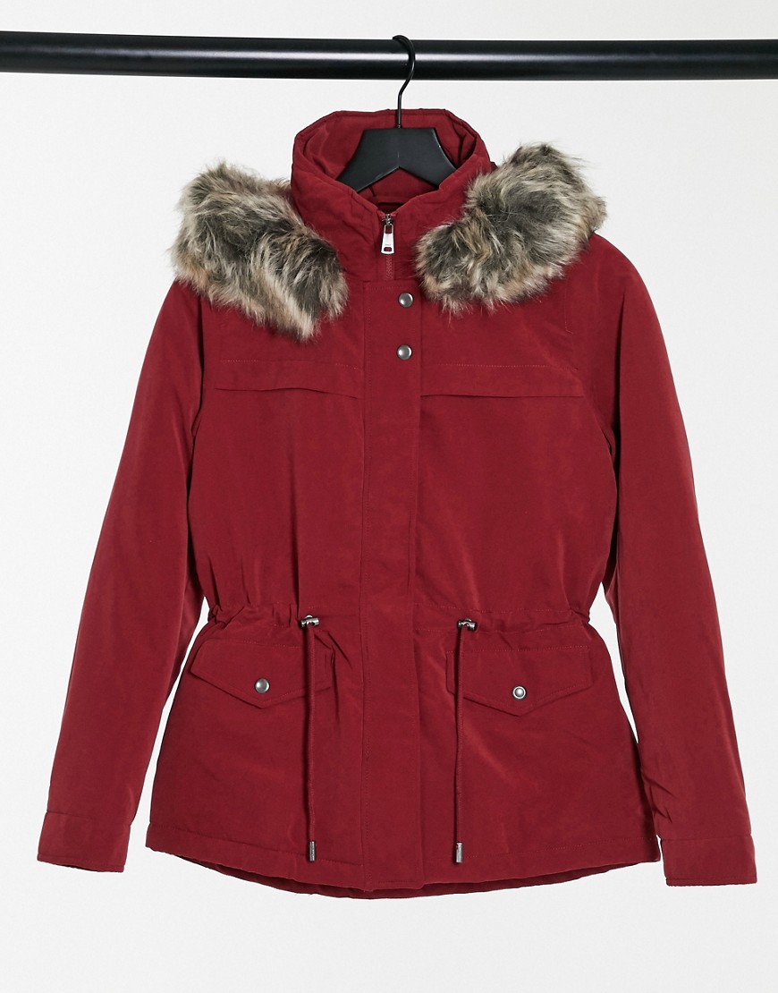 Only Starline short parka coat in red-Pink