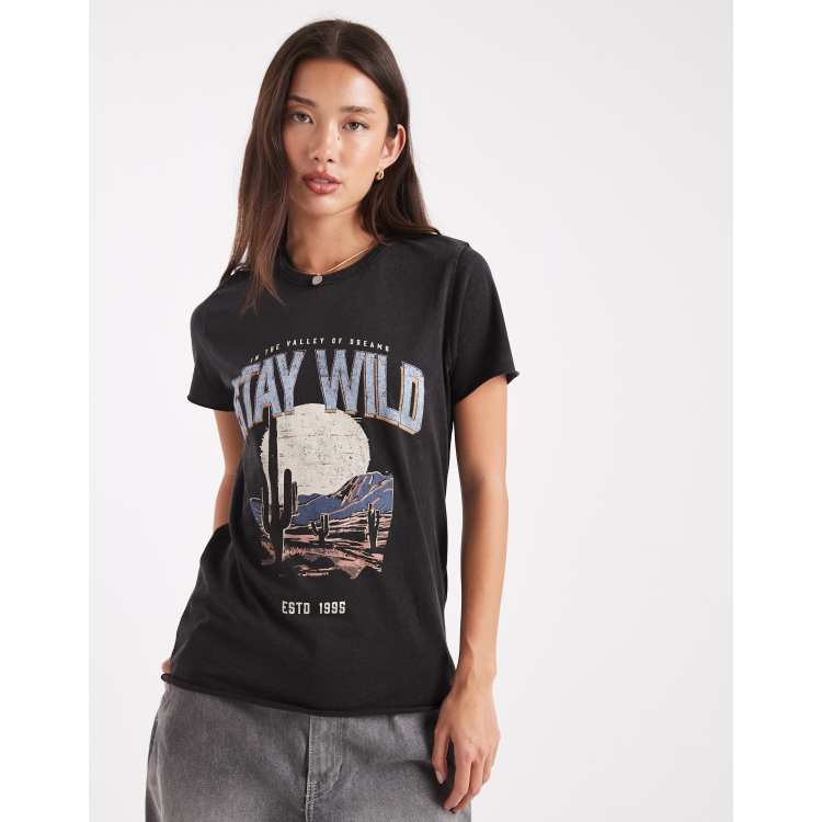 ONLY Stay Wild print t-shirt in black | ASOS