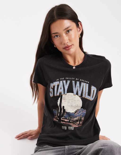 ONLY Stay Wild print t-shirt in black, 3 of 4