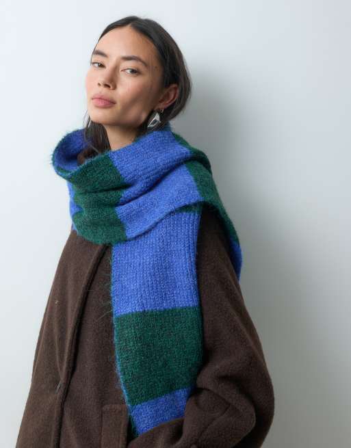 Only stickad scarf i blå- och grönrandiga ränder, 5 av 5