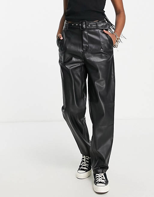 Only straight leg belted leather look trouser