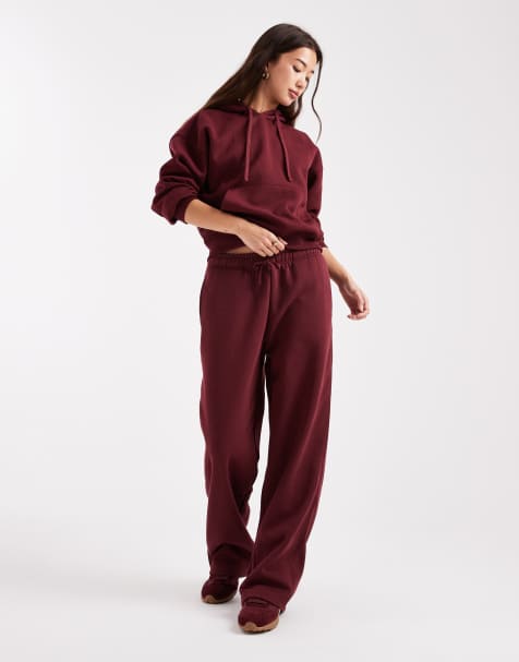ONLY straight leg jersey sweatpants in burgundy - part of a set - view 1