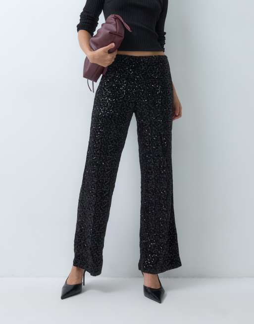 ONLY straight leg sequin pant co-ord in black, 3 of 5