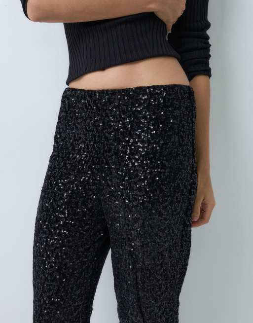ONLY straight leg sequin pant co-ord in black, 4 of 5