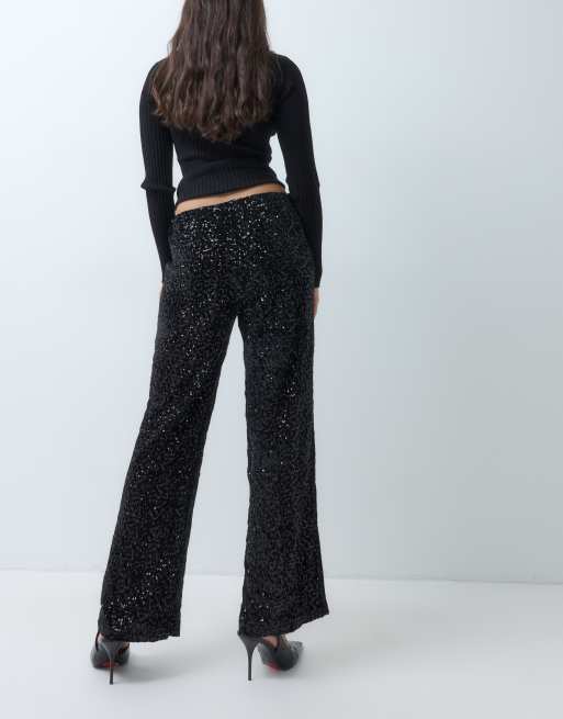 ONLY straight leg sequin trouser co-ord in black, 5 of 5