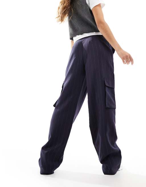 Only straight leg tailored cargo pants with chain detail in black