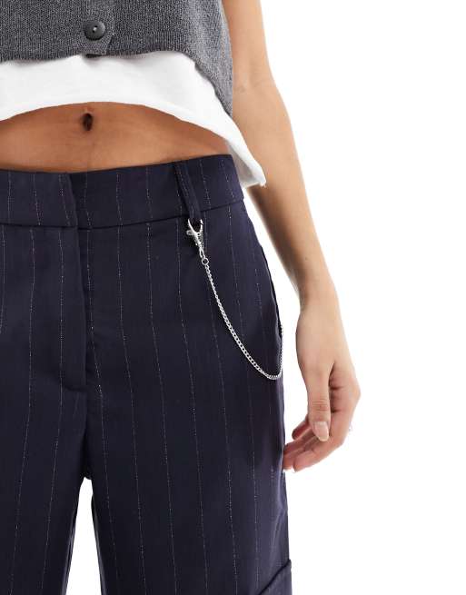 Pinstripe pants with hot sale chain