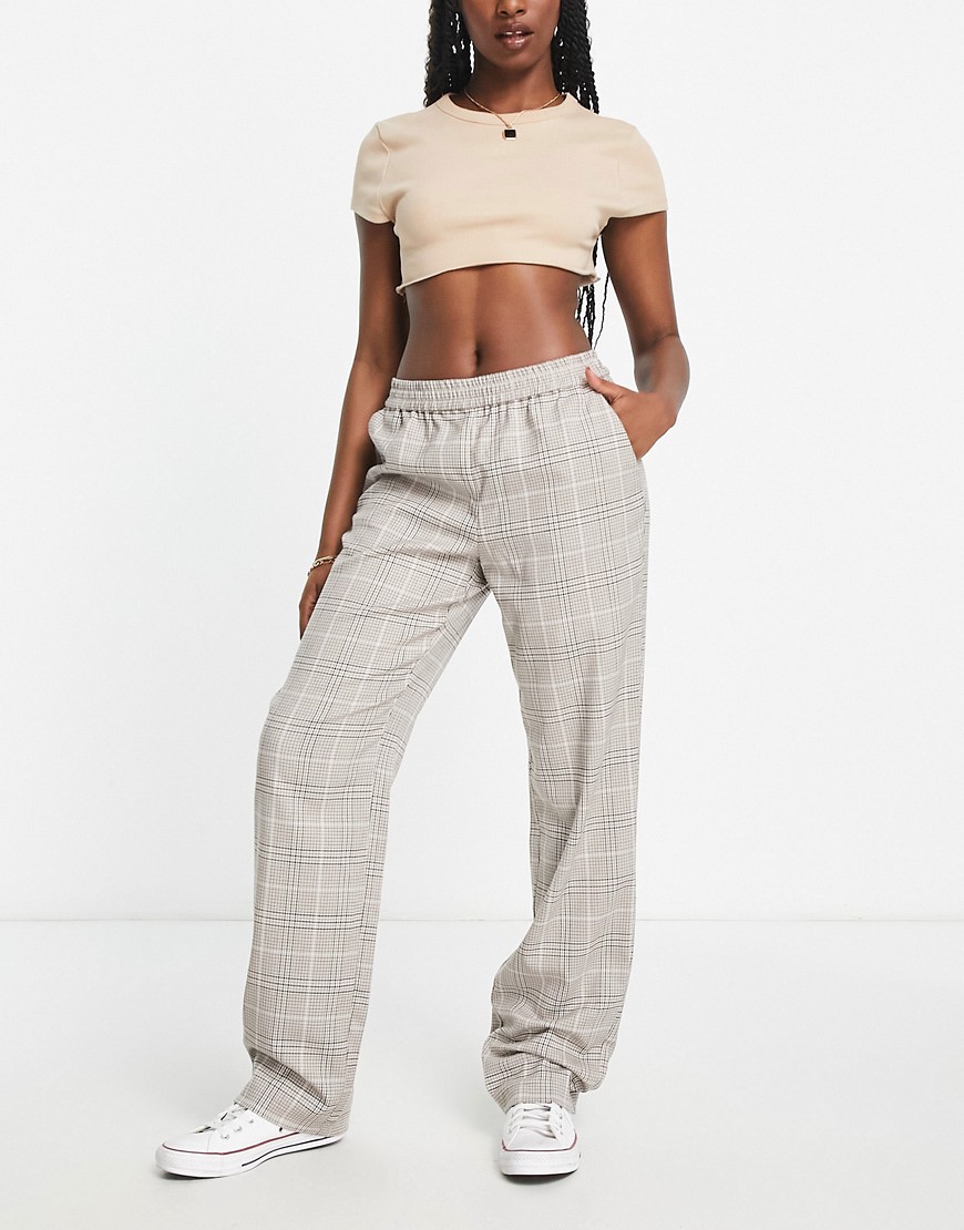 ONLY straight leg trousers in grey check-Multi