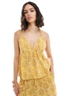 Only Strap Detail Cami In Yellow Pineapple Print - Part Of A Set