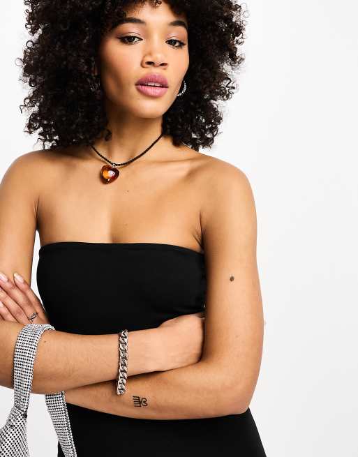 Only - Strapless midi bodyconjurk met zijsplit in zwart, 3 van 4