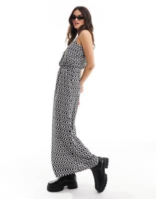 strappy maxi dress with graphic print in black