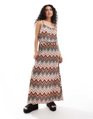 Only Strappy Maxi Printed Dress In Orange