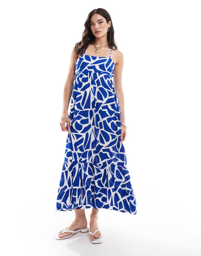 ONLY - strappy tiered maxi dress in blue abstract print