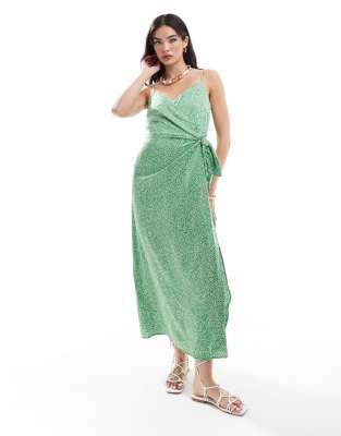 Only Strappy Wrap Dress In Green Mini Leopard