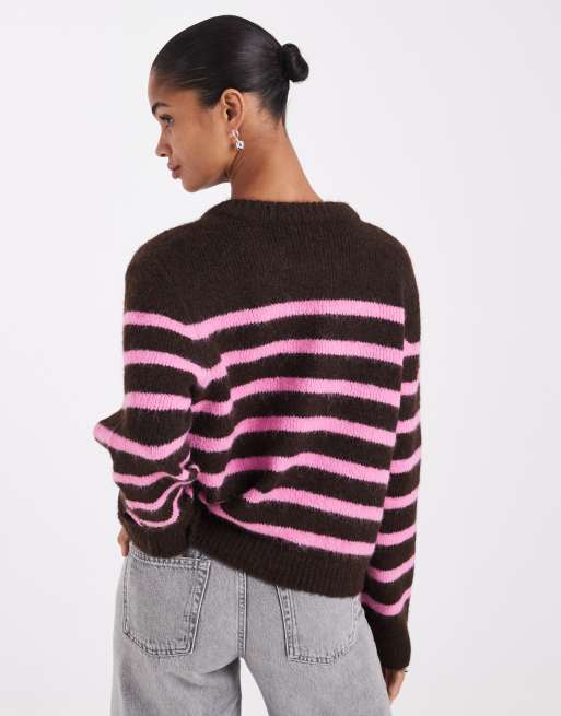 ONLY Strickcardigan mit rosa und braunen Streifen, 4 von 4