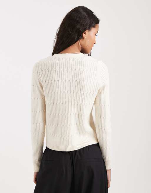 Only – Strickjacke in Creme mit V-Ausschnitt, 2 von 4