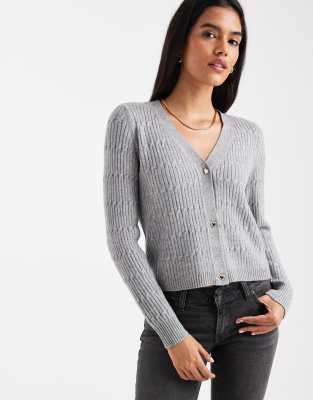 ONLY - Strickjacke in Grau mit V-Ausschnitt