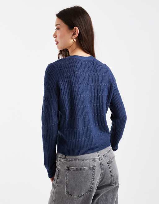 ONLY – Strickjacke in Marineblau mit V-Ausschnitt, 2 von 4