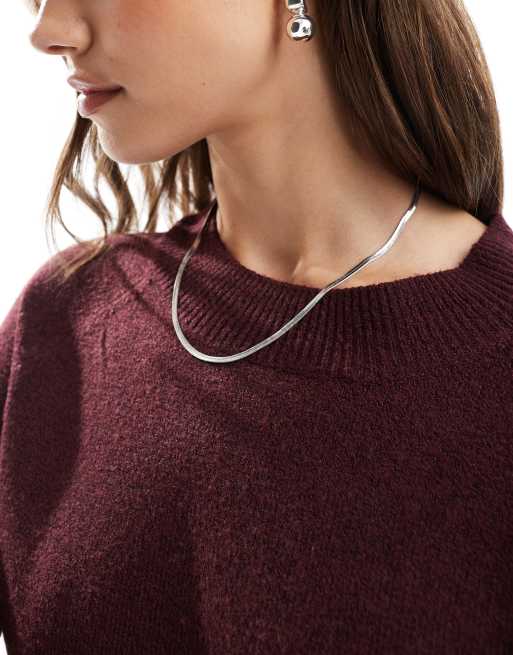 ONLY – Strickpullover in Burgunderrot mit Rundhalsausschnitt, 2 von 4