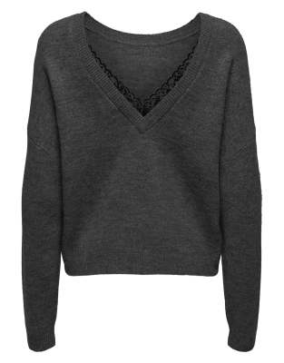 ONLY - Strickpullover in Dunkelgrau meliert