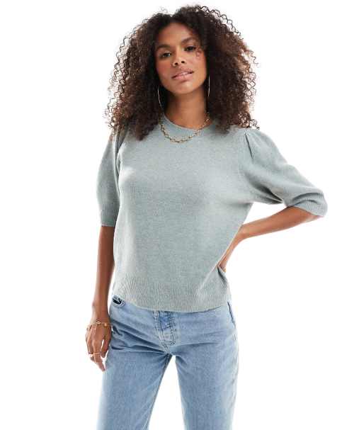 ONLY – Strickpullover in Grün mit Dreiviertelärmeln - view 1