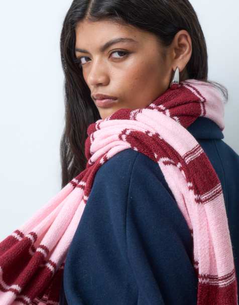 ONLY Strickschal in rosa- und burgunderroten Streifen - view 1