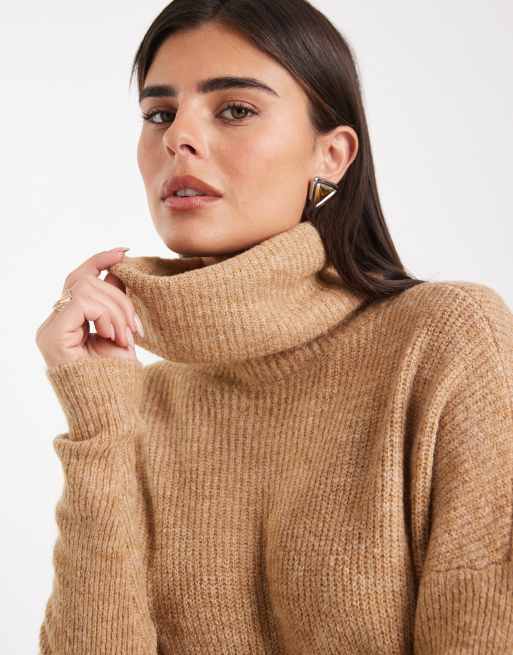 Only - Strikket mini-sweaterkjole med rullekrave i beige  , 3 af 4