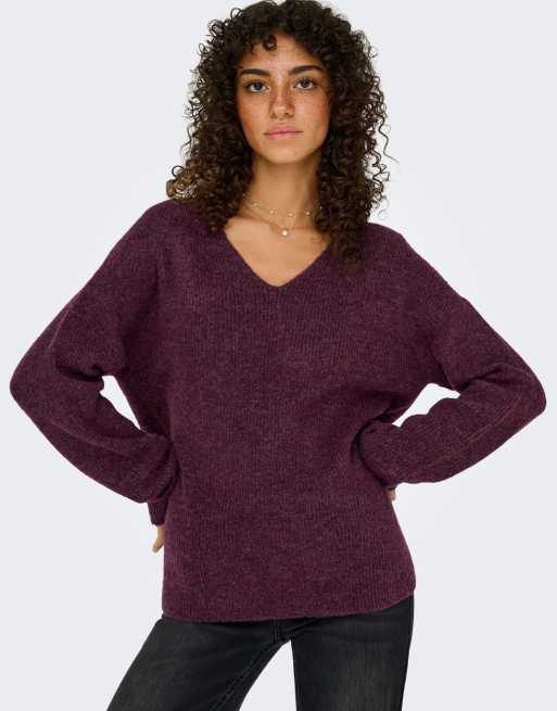 ONLY strikket pullover i mauve-vinrød, 4 af 7