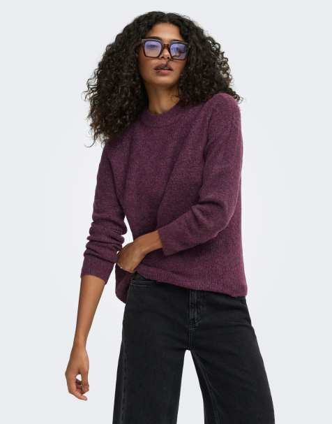 ONLY strikket pullover i mauve-vinrød - view 1