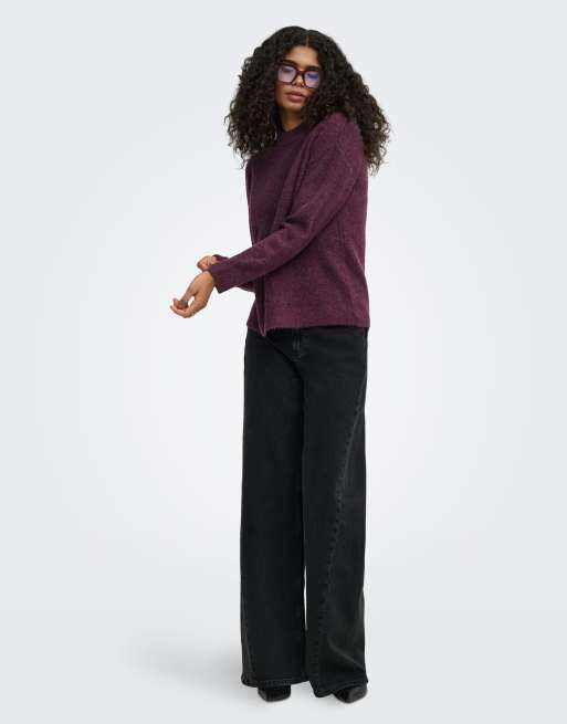 ONLY strikket pullover i mauve-vinrød, 3 af 7