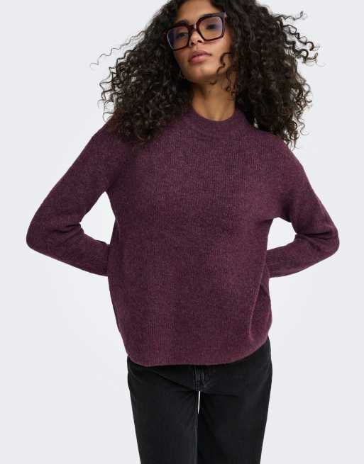 ONLY strikket pullover i mauve-vinrød, 4 af 7