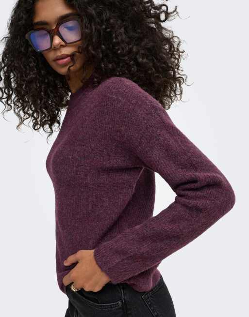 ONLY strikket pullover i mauve-vinrød, 5 af 7
