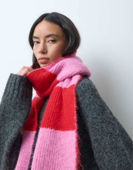 ONLY strikket tørklæde med røde og pink striber, 5 af 5
