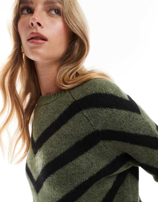 ONLY stripe knitted jumper in dark green, 2 of 4