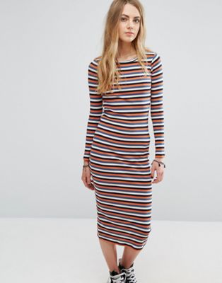 striped ribbed midi dress