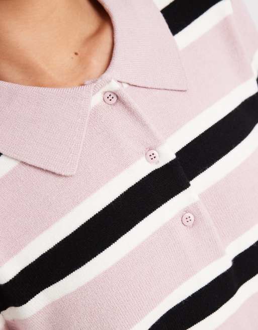 ONLY striped knit polo in pink, 2 of 4
