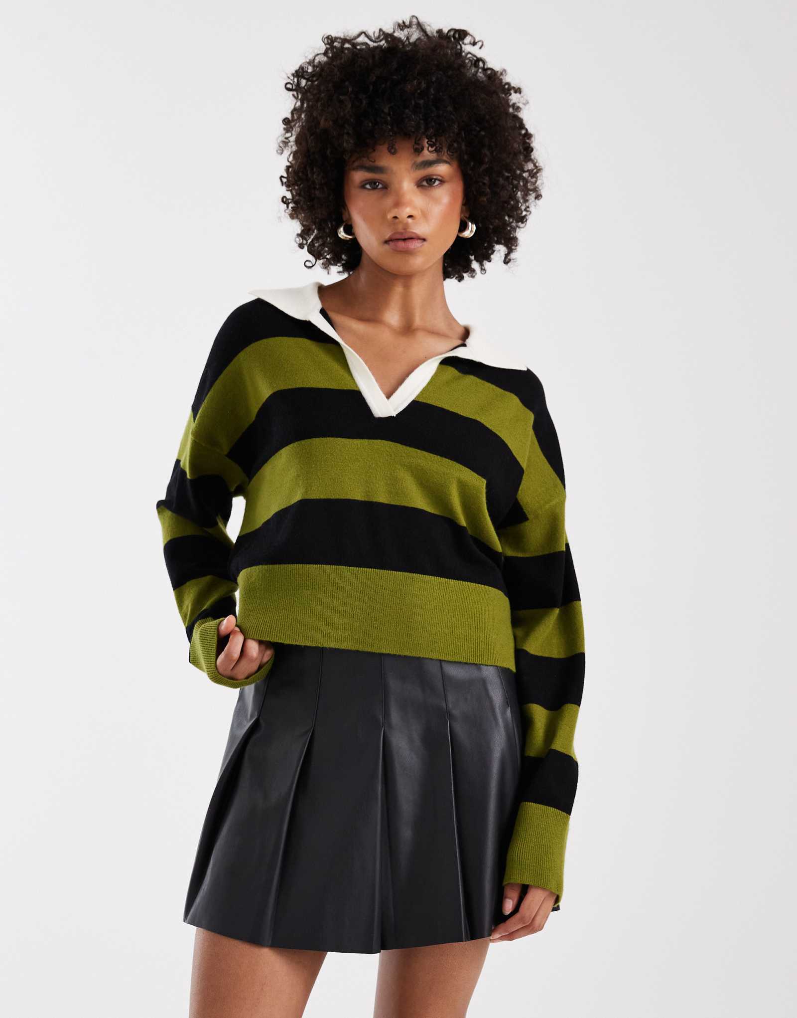 ТОЛЬКО полосатая трикотажная рубашка-поло зеленого цвета