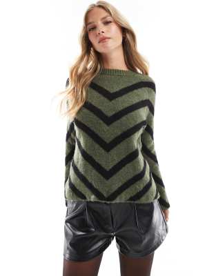 Only Striped Knit Sweater In Dark Gray