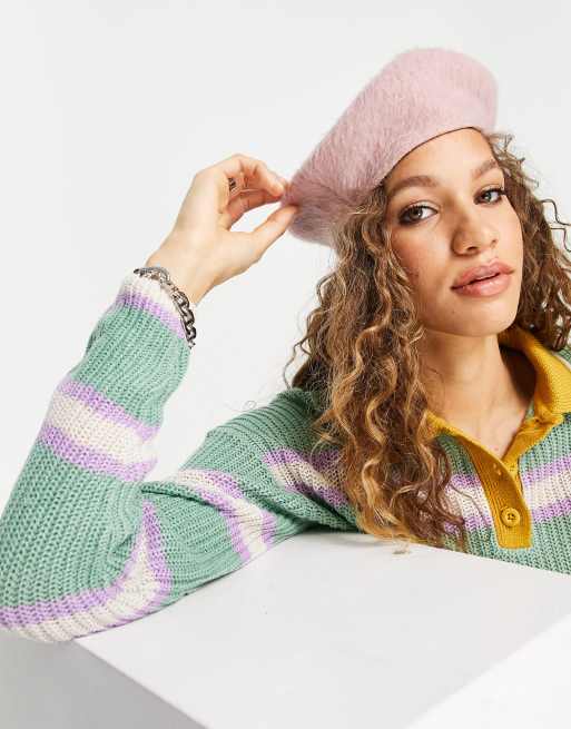 Only striped knitted polo jumper in green, 3 of 4