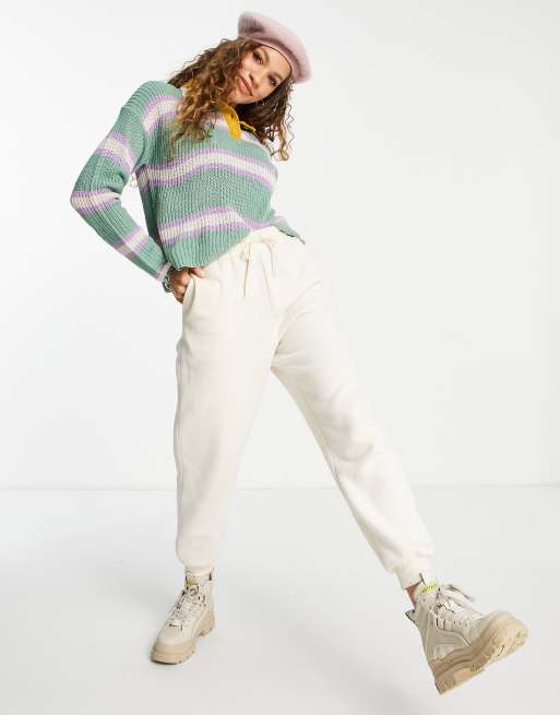 Only striped knitted polo jumper in green, 4 of 4