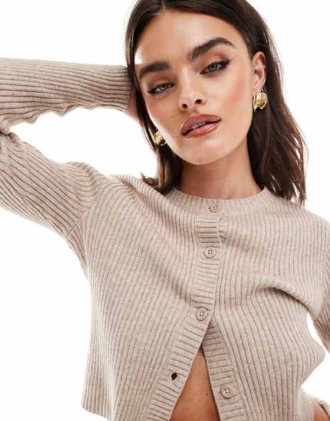 ONLY structured ribbed knitted cardigan in beige  - view 1