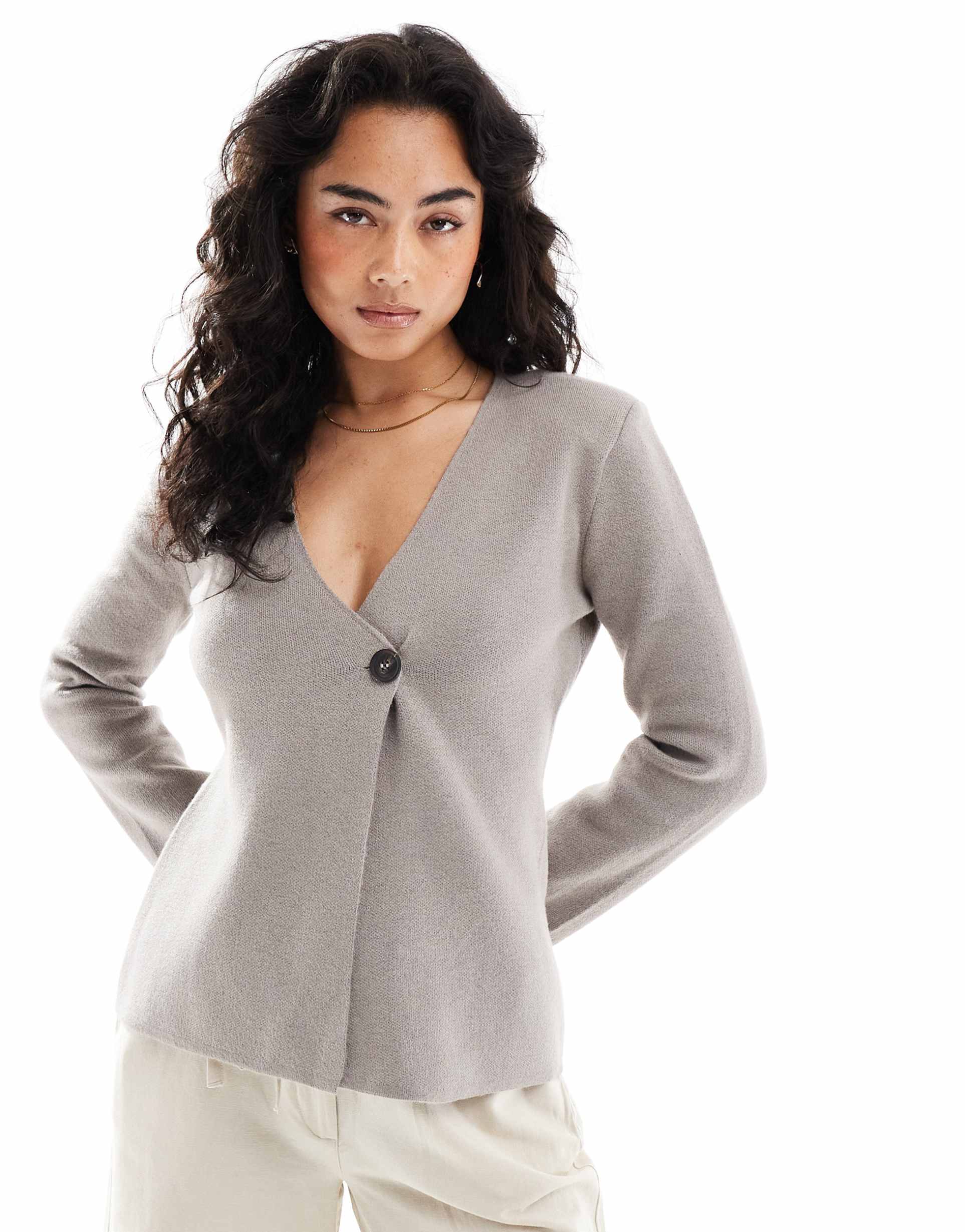 only structured v-neck cardigan in stone